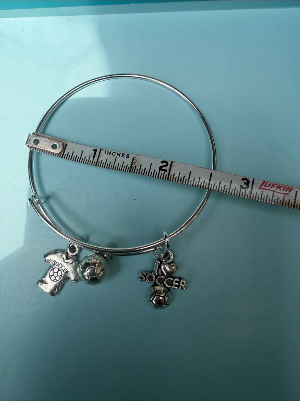 Handcrafted Soccer Charm Bangle Bracelet Silver-tone for Girls - Picture 3 of 6